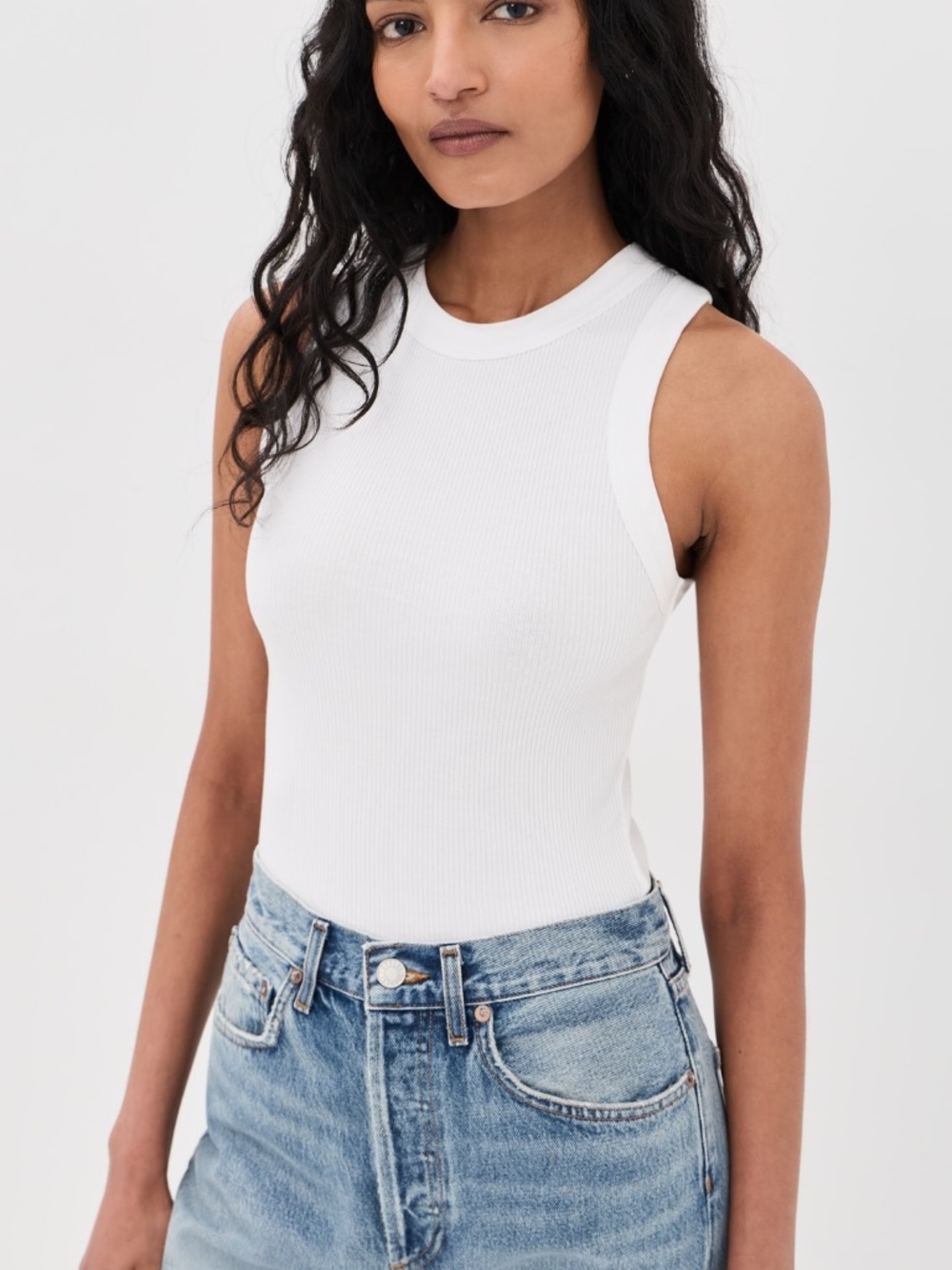 Agolde Organic Cotton Cream High Neck Ribbed Tank Top Size XL